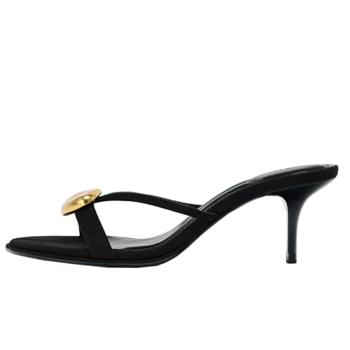 Womens Kitten Heels Mules Sandals Round Open Toe Slip On