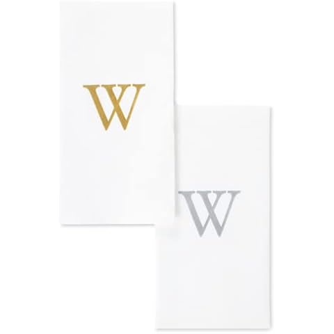 AH AMERICAN HOMESTEAD Lettered Disposable Hand Towels - Monogrammed Paper Hand Towels for Wedding, Guest Bathroom & Kitchen - Disposable Decorative Monogram Napkins - Set of 25 - Gold Letter W Cover