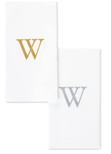 Ah American Homestead Lettered Disposable Hand Towels - Monogrammed Paper Hand Towels For Wedding, Guest Bathroom & Kitchen - Disposable Decorative Monogram Napkins - Set Of 25 - Silver Letter W #TOP10
