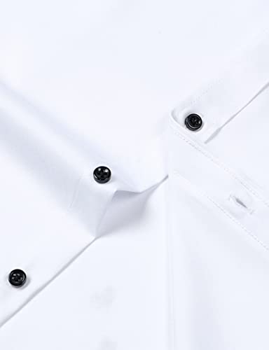 Lucmatton Men's Stylish Stretch Wrinkle-Free Dress Shirt Formal Long Sleeve Slim Fit Button Down Shirts For Wedding Party White X-Large #TOP5