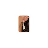 Pendientes colgantes para mujer, chapados en oro blanco y oro blanco de 14 quilates, textura martillada, aretes colgantes para mujer con cierre de palanca, aretes minimalistas ligeros, Latón, Sin