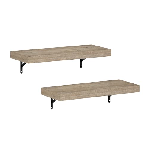 Image of Furinno Tanna Floating Shelves for Wall Set of 2, 22-Inch Wall Shelf, Triple Thick Floating Mounted Shelf, for Bathroom, Home Office, Living Room, Natural