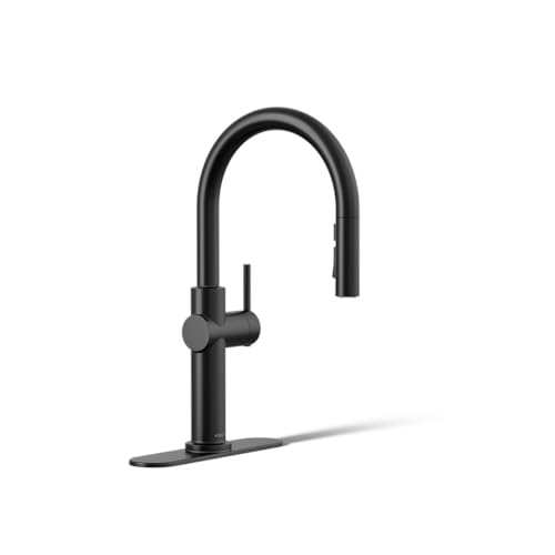 KOHLER 22972-BL Crue Pull Down Kitchen Faucet with Multi Function Spray Head, Matte Black