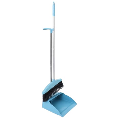 Ipetboom Broom and Dustpan Set Plastic Stand Up Dustpan with Long Handle Broom for Office Home Kitchen Lobby Floor Grey