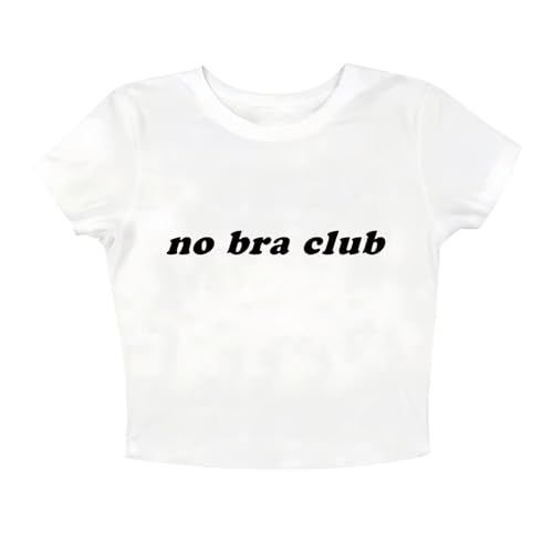 DIOMMELL No Bra Club Crop Tees Y2k Brafree Slogan Baby Tees