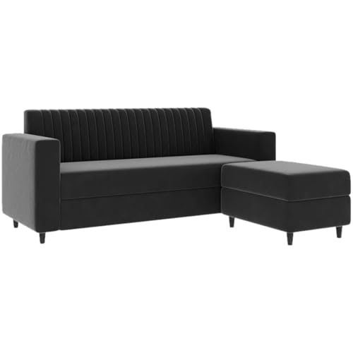 Image of FURNY Premium Joy 4 Seater Fabric L Shape Sofa Set - 3 Seater Modern Sofa Set with Ottoman for Living Room | with Velvet Fabric | 3- Year Warranty in Dark Grey Color