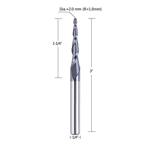 Spetool Carbide Ball Nose Router Bit 2.0Mm Diamter Tip (1.0Mm Radius) Woodwork Metal Cnc Engrave Carving Machine Tools 1/4 Shank Tialn Coat #TOP1