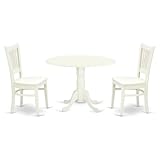 East West Furniture DLVA3-LWH-W 3 Piece Modern Dining Table Set Contains a Round Wooden Table with Dropleaf and 2 Dining Room Chairs, 42x42 Inch, Linen White