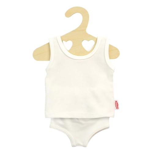 Heless 9221 - Ropa para Muñecas Hecha de Material de Jersey Elástico, Juego de Ropa Interior de 2 Piezas En Blanco con Camiseta y Bragas para Muñecas y Animales de Peluche de Tamaño 20-25 Cm