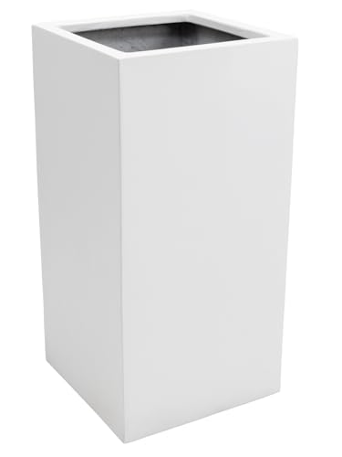 VIVANNO Pflanzkübel Pflanzgefäß Blumenkübel Fiberglas weiß matt Block - 30x30x60 cm