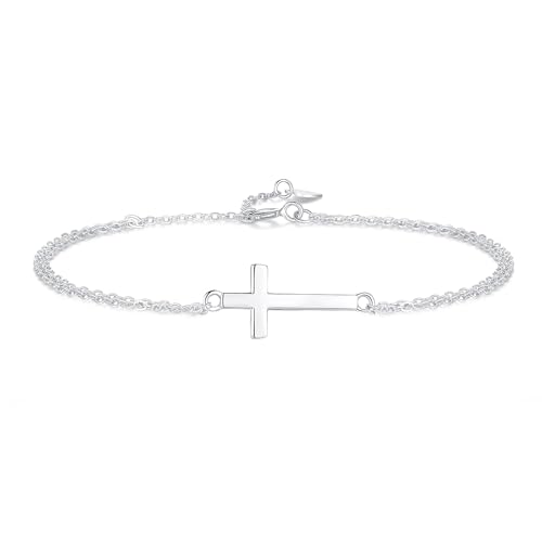 GAVU Bracelet Argent 925 Femme, Bracelet Croix Chrétienne Femme, Cadeau pour Elle