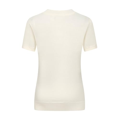 Women's Knitted T-Shirt Short Sleeve, 1960s Mod Style Hand-Drawn Dog Pattern Crewneck Tops White2