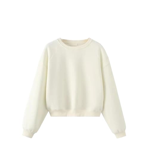 Women's All-Match Round Neck Long Sleeve Pullovers Top Casual Pants Set White