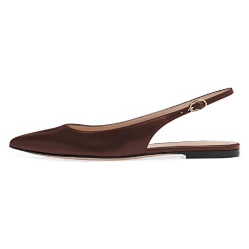 FSJ Women Pointed Toe Slingback Flats Pumps Low Heels Faux Leather Dress Pump Comfortable Slip On Wedding Party Shoes Size 4-15 US4