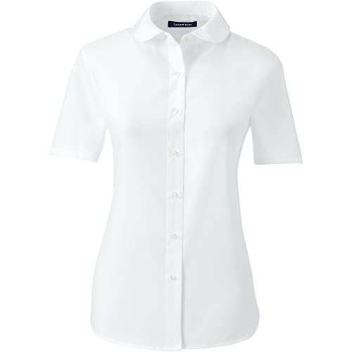 Lands' End Uniform Girl Short Sleeve Cvc Peter Pan Collar Broadcloth Blouse White Womens Regular 16 #TOP1