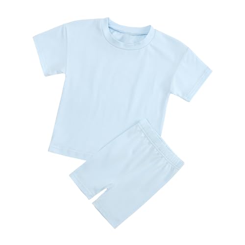 Image of HahaNice Toddler Girls Summer Outfits Cotton Solid T-Shirt & Biker Shorts Set for Little Girls 2 Pcs Tracksuits