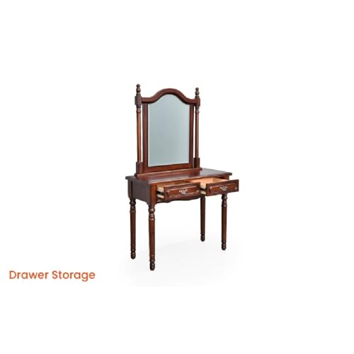 Image of Royaloak Georgia American Wooden Dresser With Stool | Table With Mirror | Drawer Storage | Antique Handles | Dressing Table for Bedroom