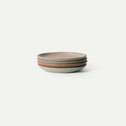 MORA Medium Plates Set of 4, 8.5 inch Ceramic Pottery Salad Plates - Microwave, Oven and Dishwasher Safe - Harvest
