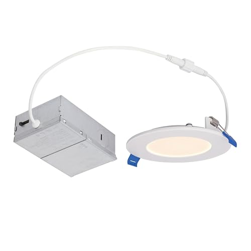 10 Watt (65 Watt Equivalent) 4-Inch Slim Recessed LED Downlight Color Temperature Selection, Dimmable, ENERGY STAR, White Trim - Westinghouse 5201200