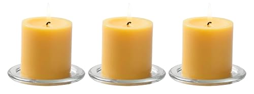 Image of Paraffin Wax Pillar Candles Perfect for Decoration of Dinner, Wedding Parties, Church, Spa, Restaurant, Smokeless Dripless Long Lasting(Set of 3, 2 inches)(Yellow)