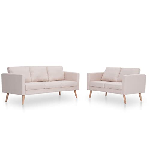 vidaXL Conjunto Sofá 2 y 3 Plazas 2 Piezas Tapizado Tela Estructura Patas Madera Diseño Moderno Cojín Asiento Respaldo Set Sillones Salón Sala Crema