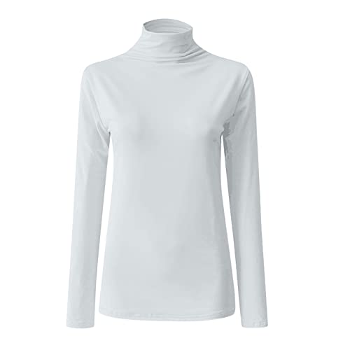 Womens Long Sleeve Shirts 2022 Dressy Casual Slim Fit Mock Turtleneck Tunic Basic Stretchy Lightweight Layer Tops White #TOP3