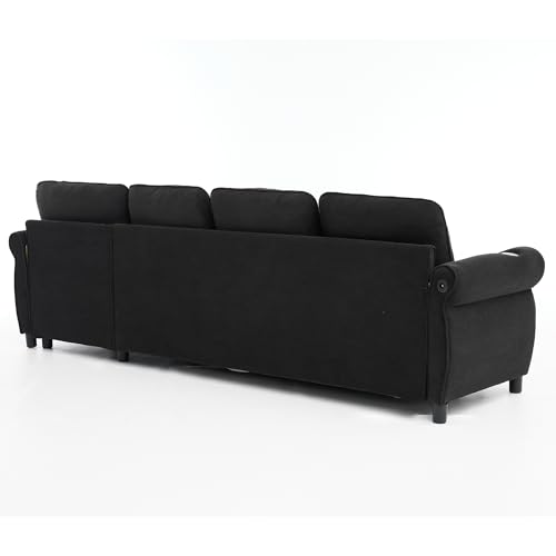 Image of ERYE L-Shaped Reversible Sectional Sofa with Pull Out Queen Memory Mattress Sleeper Bed, 2-in-1 L-Shaped Corner Sectional Couches W /Wireless Charging, Storage Chaise Lounge
