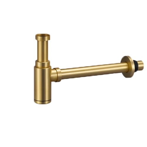 SagaSave - Sifone a bottiglia rotondo, sifone P in acciaio inossidabile per lavello da bagno, kit di tubo di scarico per lavello e lavabo (oro spazzolato)