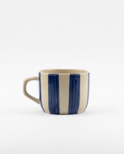 Image of DATA Ceramic Zen Stripes Hand Painted Coffee Mugs in Blue Lines, Set of 6, 199 Ml