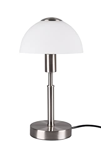 Reality Leuchten Tischleuchte Don II R59111007, Metall Nickel matt, Glas weiß, exkl. 1x E14, On/Off Touch