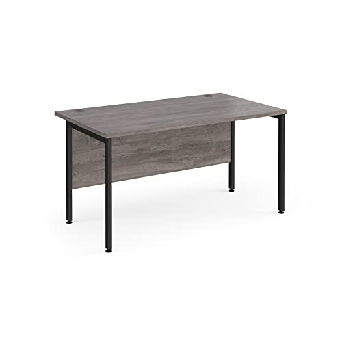 Mr Office Maestro 25 straight desk 800mm deep - black H-frame leg, 1400, Grey oak