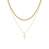 Easter Basket Stuffers Cross Necklace for Women Trendy，Dainty 14K Gold Silver Plated Minimalist Cross Choker Pendant necklaces Non Tarnish, Cute Simple Faith Jewelry Gifts for Easter, Baptism, Christian, or First Communion