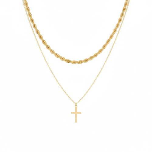 Easter Basket Stuffers Cross Necklace for Women Trendy，Dainty 14K Gold Silver Plated Minimalist Cross Choker Pendant necklaces Non Tarnish, Cute Simple Faith Jewelry Gifts for Easter, Baptism, Christian, or First Communion