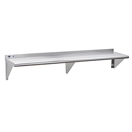 Image of Profeeshaw NSF Stainless Steel Shelf 14 inch x 72 inch, Commercial Wall Shelving | 450 lb, Wall Mounted Metal Shelves, with Backsplash and 3 Brackets, for Restaurant, Bar, Utility Room, Kitchen and Garage