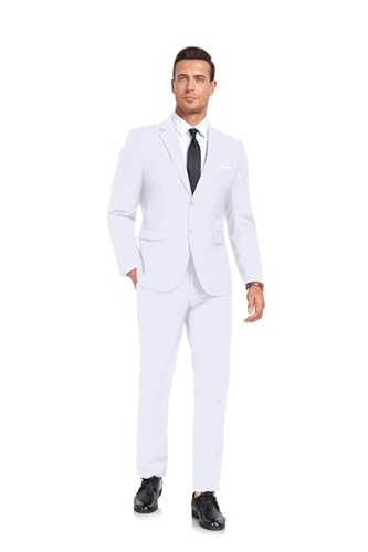 Men's Suit Slim Fit 2 Piece Single Breasted Wedding Suits for Men White Prom Tuxedo Business Suit Blazer Pants Set M