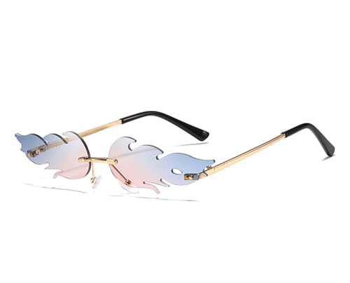 BOBOZHONG Occhiali,Occhiali Fiamma Senza Montatura Occhiali da Sole Fiamma Unisex Occhiali Senza Bordo Occhiali da Sole,Unisex Occhiali da Sole Stile Punk Vintage di Moda C14