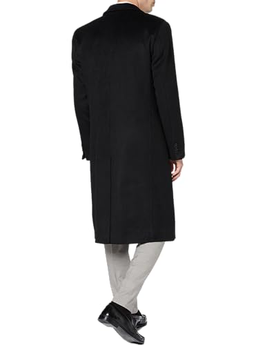 Image of Mens Black Wool Winter Overcoat - Cashmere Blend Long Topcoat Jacket, Classic 3-Button Dress Coat