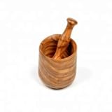 Mortero de madera de olivo forma rústica, tamaño mini.