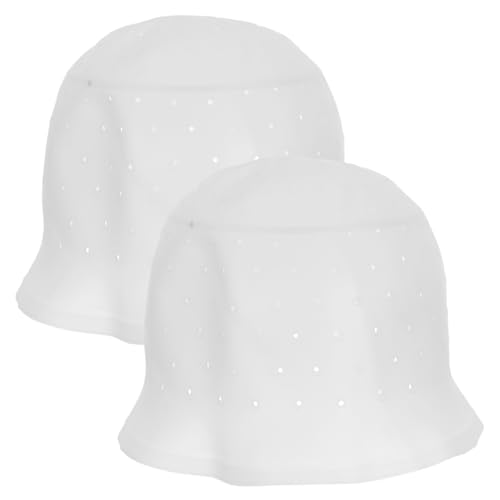 Frcolor Reusable Hair Coloring Cap 2-Pack Silicone Pull through Highlighting Caps with Punched Holes for Precise Hair Dyeing - Salon Hairdressing Tool Kit for Home Use White