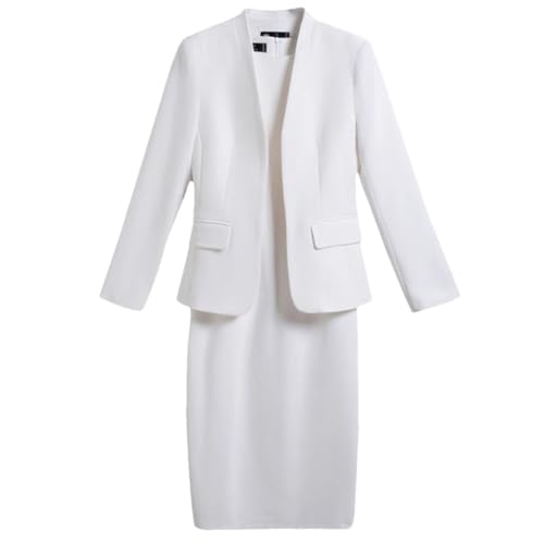 Women's Solid Color Stand Collar Long Sleeve Two Piece Slim Fit Suit and Dress Set