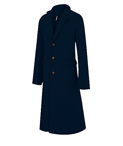 Image of Men's Casual Trench Coat Slim Fit Notched Collar Long Jacket Overcoat Single Breasted Pea Coat wih Pockets