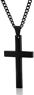 Fashion Base Cross Necklace for Men, Stainless Steel Black Cross Pendant Necklace for Boys Cross Chain for Mens Christian Religious Gift