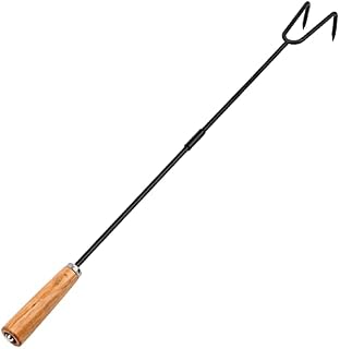 83 cm Fire Pit Poker, Black Steel Fireplace Poker for Indoor Outdoor Use, Detachable Fire Poker with Heat Resistance Wood Handle, and 2 Tips Camping Fireplace Tool for Stove, and BBQ Use