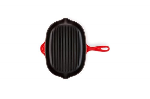 Foto von LE CREUSET Signature Ovale Grillpfanne aus Gusseisen, mit Hilfsgriff und zwei Ausgießern, für alle Herdarten und Backöfen, 32 cm, Kirschrot, 20194320600422