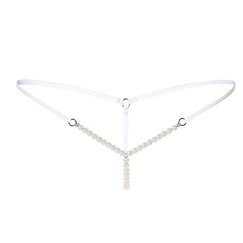 Ramilletes de perlas para mujer, cintura sexy, tanga, tanga, sólidas, ropa interior, ropa interior, malla para hombres, Blanco, talla única