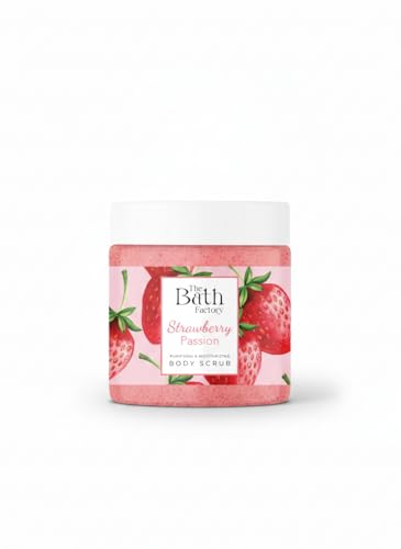 THE BATH FACTORY Body Scrub for Exfoliating with Moisturizing Shea Butter | 100% Vegan | Natural Strawberry Extract | Perfect Exfoliator for All Body Parts such as Face Foot Hand