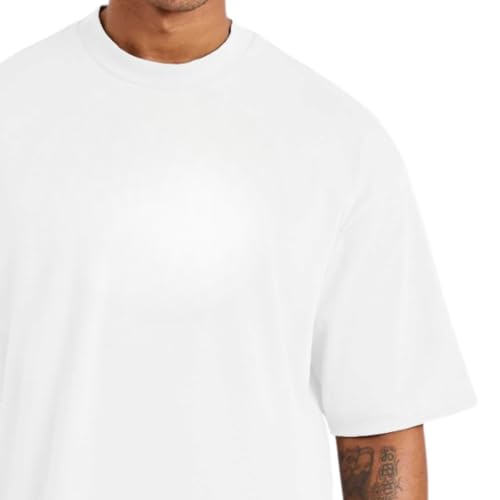 Camiseta Oversized de Algodão Masculina Gola Redonda Lisa Hyve (BR, Alfa, GG, Regular, Branco)