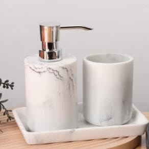 Miniatura 1 de Juego de accesorios de baño con dispensador de jabón de loción, soporte para cepillos de dientes y bandeja de tocador, juegos de 3 piezas de