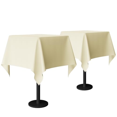 Winwingo 54x54 Square Table Cloth - 2 Pack Beige Washable Stain and Wrinkle Resistant Polyester Table Cover for Dining Tables, Various Parties and Camping (Beige)