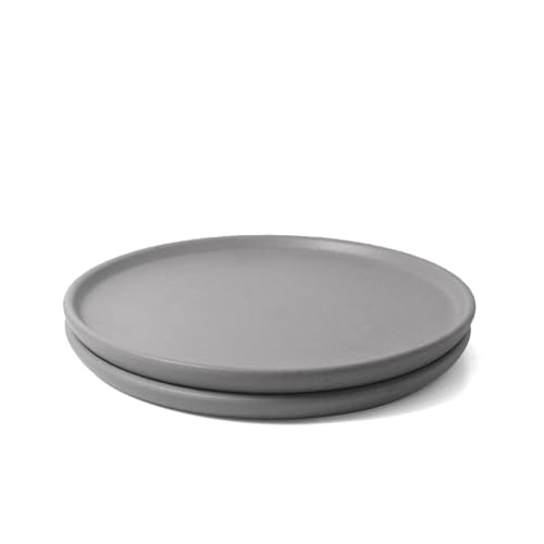 Image of Ceramic Dinner Plates, 2 Pcs | Rim Plate for Easy Eating | Microwave, Oven, Dishwasher Safe | Set of 2 Ceramic Stoneware Plates for Dinner | Handmade | (Pebble Grey, 9.5 inch Dinner Plate)